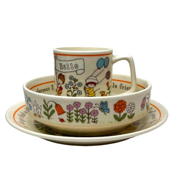 Vintage Lenox GENTLE FRIENDS Child's Dinnerware Set Plate Bowl Cup 1970's - Picture 2 of 9
